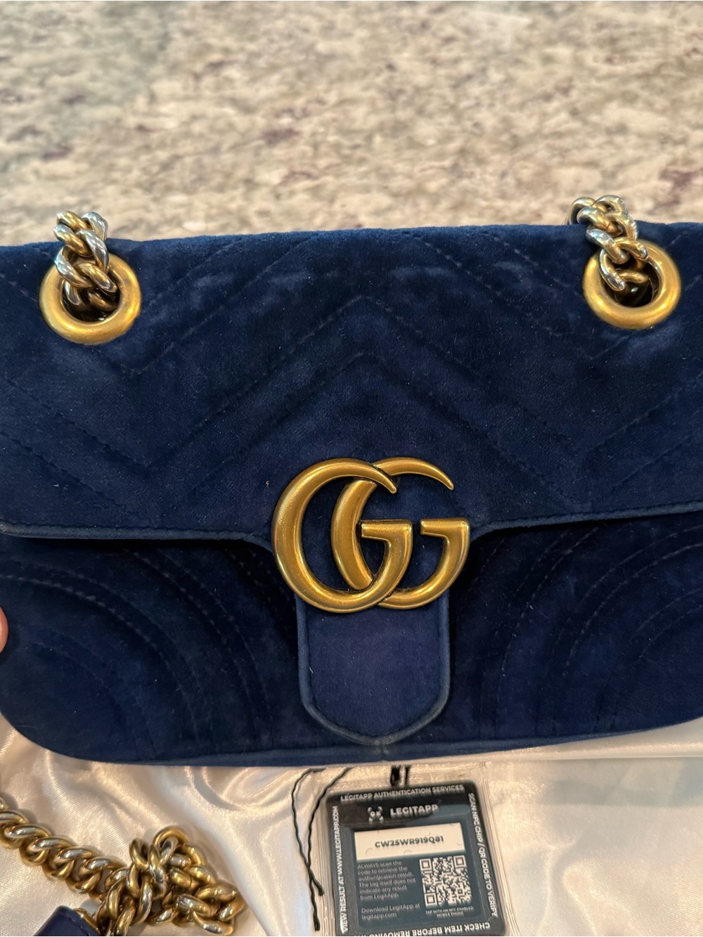 Gucci Navy Velvet GG Chain Shoulder Bag